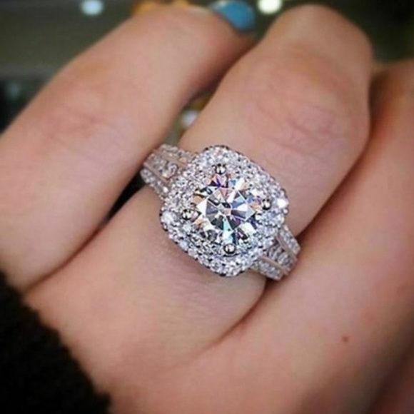 NEW 925 Sterling Silver Diamond Halo Ring - Picture 3 of 5